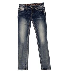 Rock Revival Alosi Almost Skinny Jeans Womens Size 29 Dark Wash Embroidered